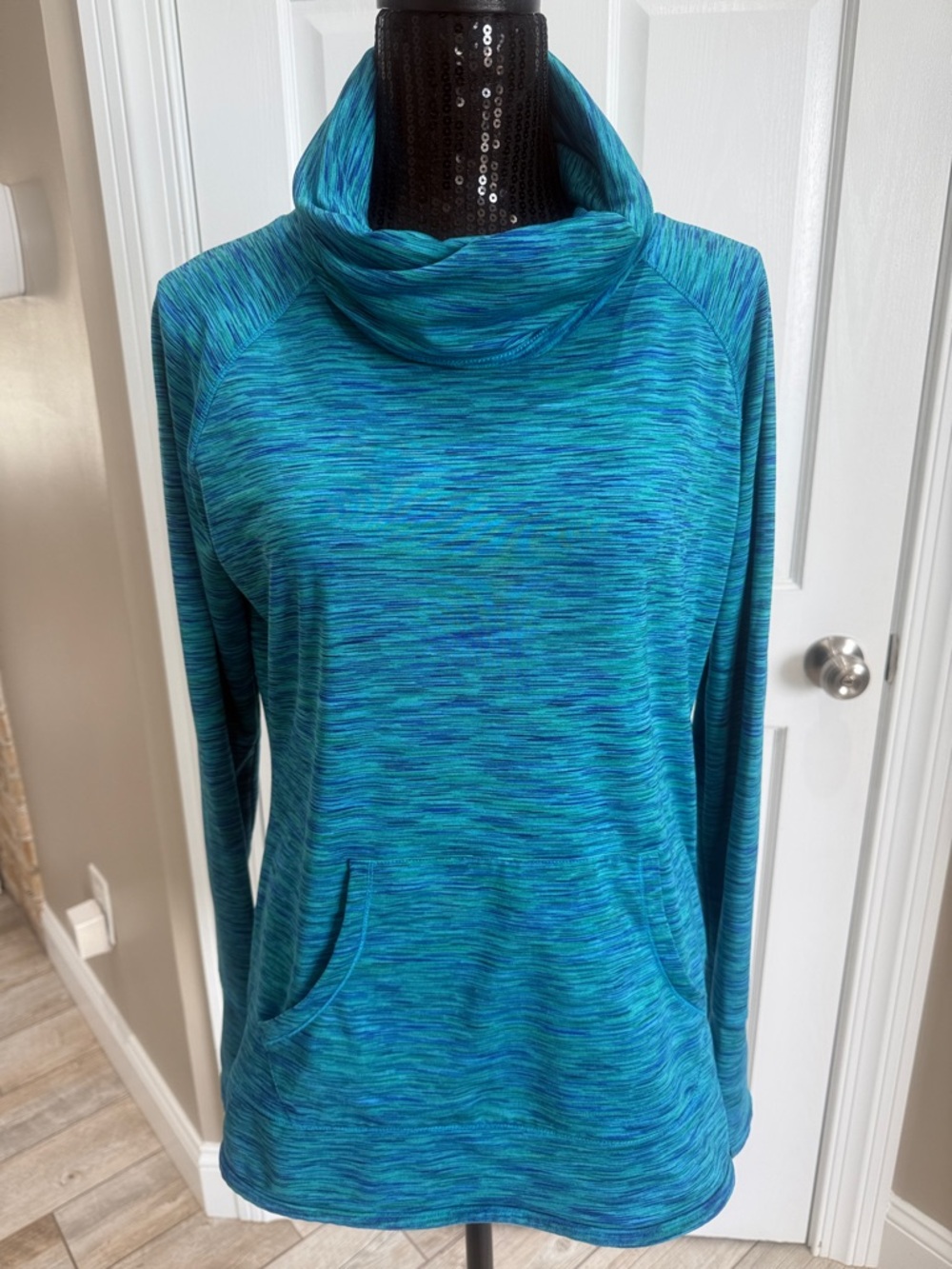 Marc New York Teal and Blue Space-Dye Cowl Pullover